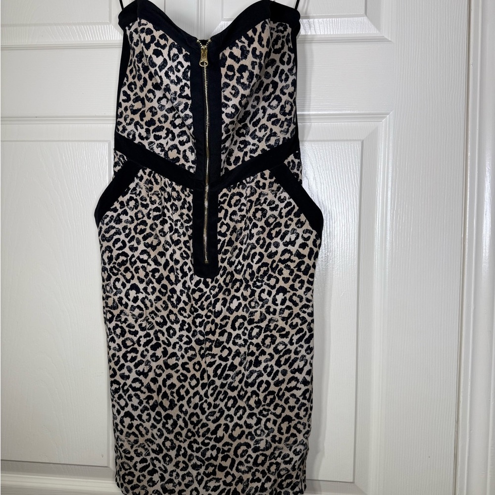 Rebecca Taylor Sleeveless Leopard Print Black Detailed Mini‎ Dress Size 2